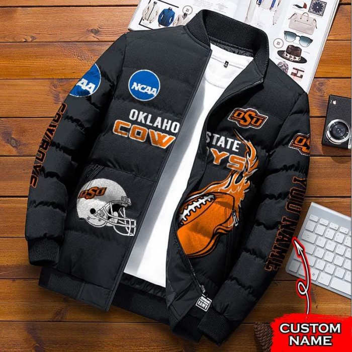 Oklahoma State Cowboys NCAA Premium Puffer Down Jacket Personalized Name