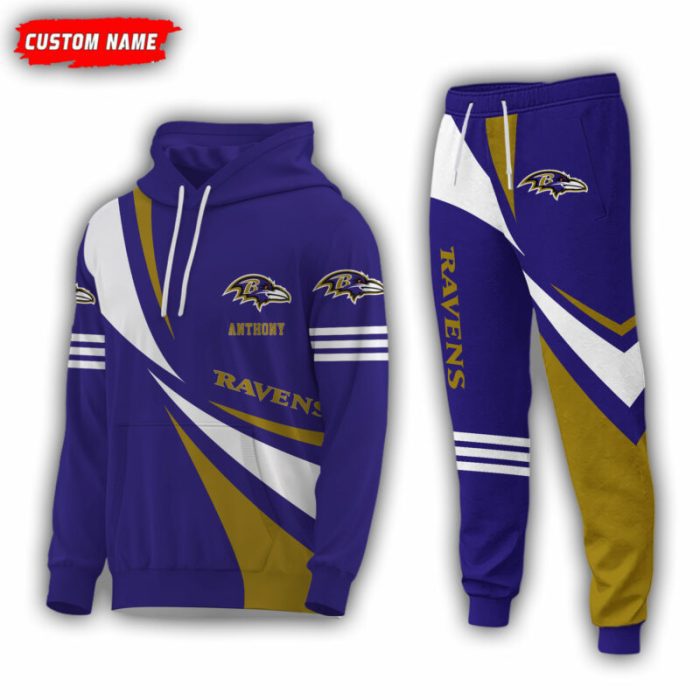 Personalized Name Baltimore Ravens NFL Combo Sport 3D Hoodie - Zip Hoodie - Sweatshirt - Tshirt & Jogger