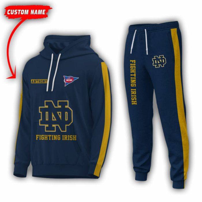 Personalized Name Notre Dame Fighting Irish NCAA Combo Sport 3D Hoodie - Zip Hoodie - Sweatshirt - Tshirt & Jogger
