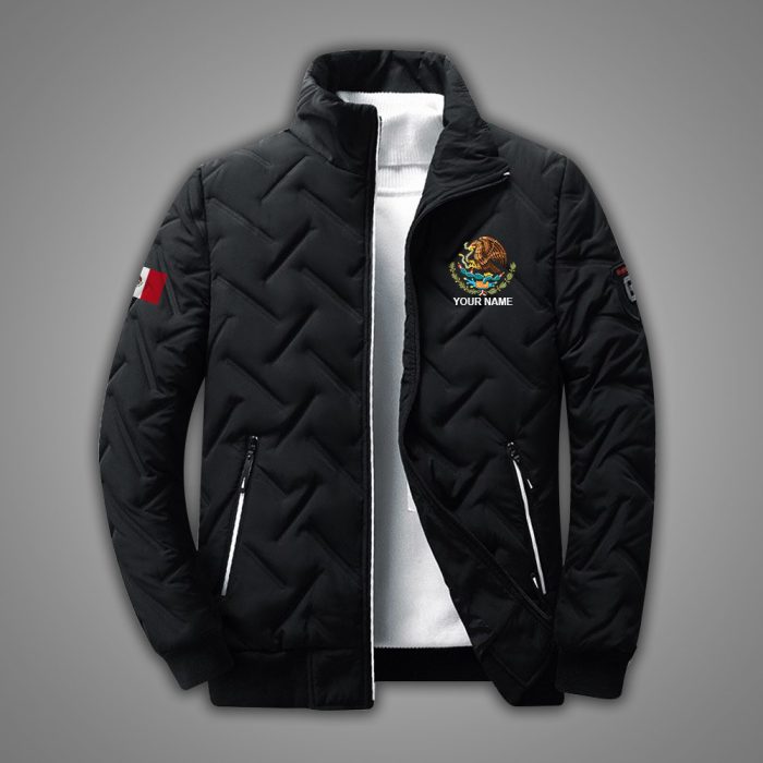 Personalized Quilted Jacket With Unique Eagle Design Padded Jacket Stand Collar Coats