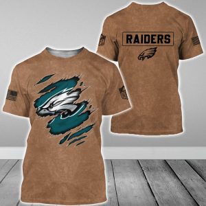 Philadelphia Eagles NFL Brown Distressed Logo Salute To Service 2023 3D Print T Shirt Hoodie Sweatshirt