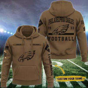 Philadelphia Eagles NFL Brown Salute To Service 2023 Veteran 3D Hoodie Custom Your Name HSL1154