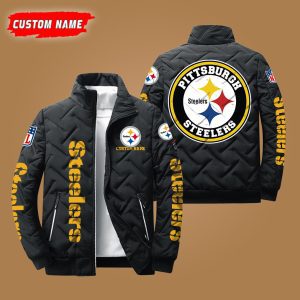 Pittsburgh Steelers NFL Premium Personalized Name Padded Jacket Stand Collar Coats