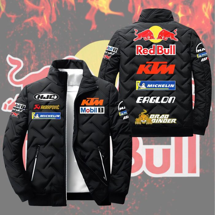 Red Bull KTM Logo Padded Jacket Stand Collar Coats