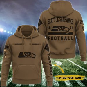 Seattle Seahawks NFL Brown Salute To Service 2023 Veteran 3D Hoodie Custom Your Name HSL1157
