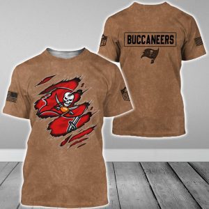 Tampa Bay Buccaneers NFL Brown Distressed Logo Salute To Service 2023 3D Print T Shirt Hoodie Sweatshirt