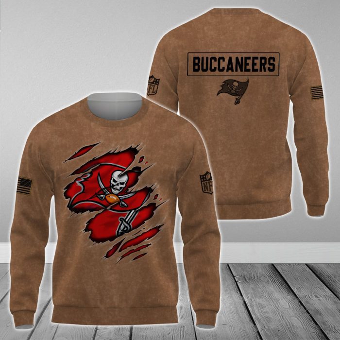 Tampa Bay Buccaneers NFL Brown Distressed Logo Salute To Service 2023 3D Print Unisex Sweatshirt