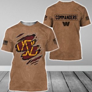 Washington Commanders NFL Brown Distressed Logo Salute To Service 2023 3D Print T Shirt Hoodie Sweatshirt