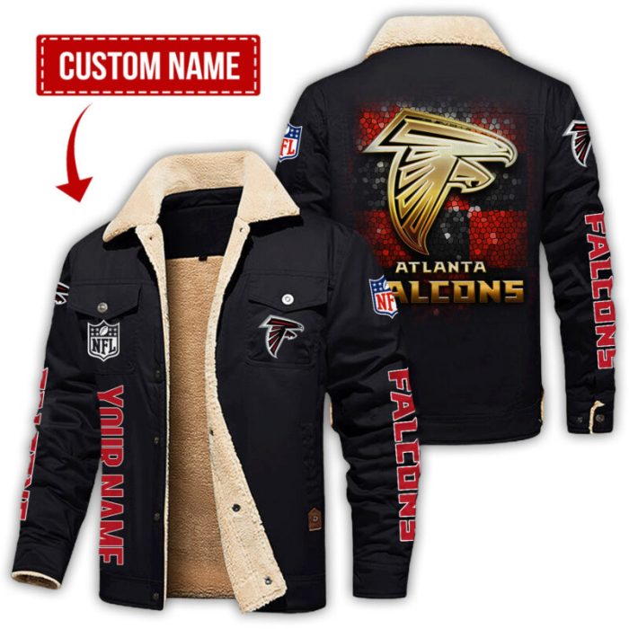 Atlanta Falcons NFL Checkered Background Style Personalized Fleece Cargo Jacket Winter Jacket FCJ1288