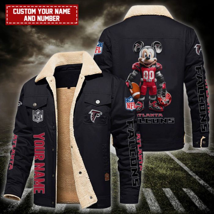 Atlanta Falcons NFL Mickey Style Personalized Fleece Cargo Jacket Winter Jacket FCJ1384
