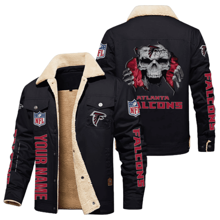 Atlanta Falcons NFL Skull Style Personalized Fleece Cargo Jacket Winter Jacket FCJ1448