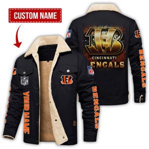 Cincinnati Bengals NFL Checkered Background Style Personalized Fleece Cargo Jacket Winter Jacket FCJ1293