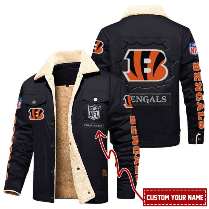 Cincinnati Bengals NFL Custom Name Premium Fleece Cargo Jacket Winter Jacket FCJ1261