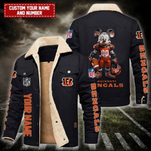 Cincinnati Bengals NFL Mickey Style Personalized Fleece Cargo Jacket Winter Jacket FCJ1389