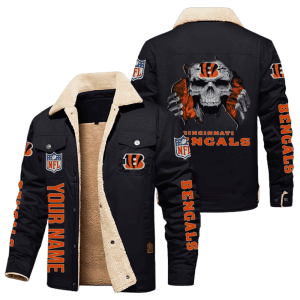Cincinnati Bengals NFL Skull Style Personalized Fleece Cargo Jacket Winter Jacket FCJ1453