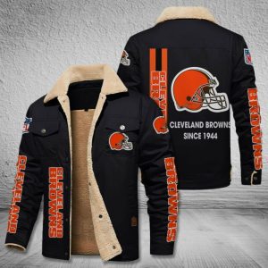 Cleveland Browns NFL Custom Name Fleece Cargo Jacket Winter Jackets  FCJ1230