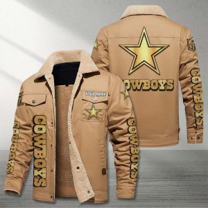 Dallas Cowboys NFL Golden Logo Brown Fleece Cargo Jacket Winter Jacket Custom Name FCJ1359