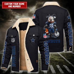Dallas Cowboys NFL Mickey Style Personalized Fleece Cargo Jacket Winter Jacket FCJ1391