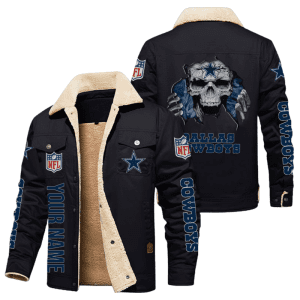 Dallas Cowboys NFL Skull Style Personalized Fleece Cargo Jacket Winter Jacket FCJ1455