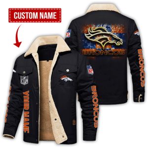 Denver Broncos NFL Checkered Background Style Personalized Fleece Cargo Jacket Winter Jacket FCJ1296
