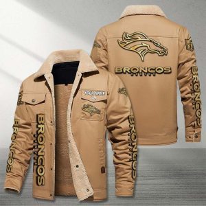 Denver Broncos NFL Golden Logo Brown Fleece Cargo Jacket Winter Jacket Custom Name FCJ1360