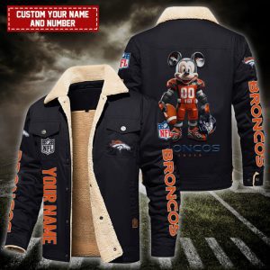 Denver Broncos NFL Mickey Style Personalized Fleece Cargo Jacket Winter Jacket FCJ1392
