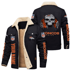 Denver Broncos NFL Skull Style Personalized Fleece Cargo Jacket Winter Jacket FCJ1456