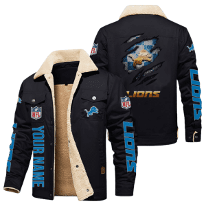 Detroit Lions Golden NFL Personalized Fleece Cargo Jacket Winter Jacket FCJ1103