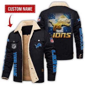 Detroit Lions NFL Checkered Background Style Personalized Fleece Cargo Jacket Winter Jacket FCJ1297