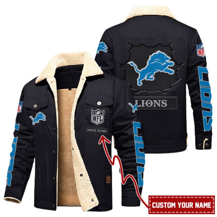 Detroit Lions NFL Custom Name Premium Fleece Cargo Jacket Winter Jacket FCJ1265