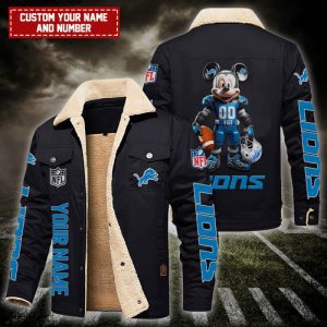 Detroit Lions NFL Mickey Style Personalized Fleece Cargo Jacket Winter Jacket FCJ1393
