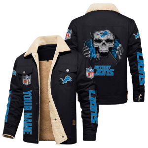 Detroit Lions NFL Skull Style Personalized Fleece Cargo Jacket Winter Jacket FCJ1457