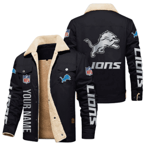 Detroit Lions Special Edition Silver Chrome Color NFL Personalized Fleece Cargo Jacket Winter Jacket FCJ1553