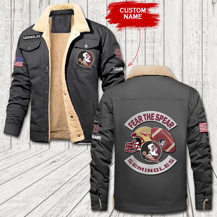 Florida State Seminoles New NCAA Custom Name Personalized Fleece Cargo Jacket Winter Jacket FCJ1202