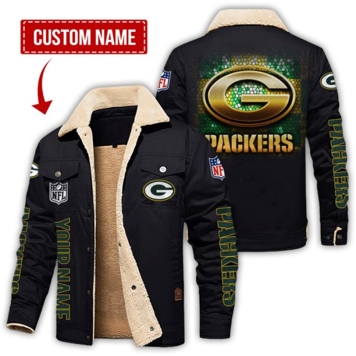 Green Bay Packers NFL Checkered Background Style Personalized Fleece Cargo Jacket Winter Jacket FCJ1298