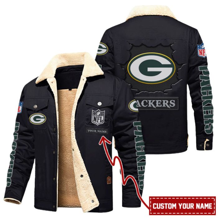Green Bay Packers NFL Custom Name Premium Fleece Cargo Jacket Winter Jacket FCJ1266
