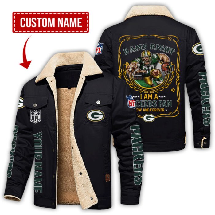 Green Bay Packers NFL Fan Now And Forever Persoanlized Fleece Cargo Jacket Winter Jacket FCJ1330