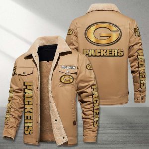 Green Bay Packers NFL Golden Logo Brown Fleece Cargo Jacket Winter Jacket Custom Name FCJ1362