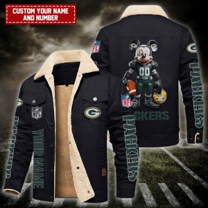Green Bay Packers NFL Mickey Style Personalized Fleece Cargo Jacket Winter Jacket FCJ1394