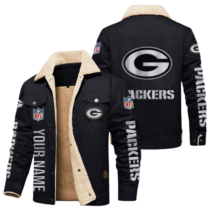 Green Bay Packers Special Edition Silver Chrome Color NFL Personalized Fleece Cargo Jacket Winter Jacket FCJ1554