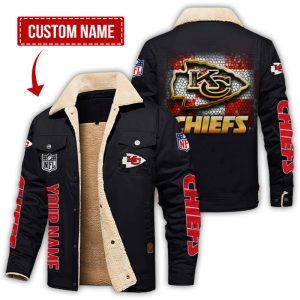 Kansas City Chiefs NFL Checkered Background Style Personalized Fleece Cargo Jacket Winter Jacket FCJ1302
