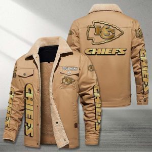 Kansas City Chiefs NFL Golden Logo Brown Fleece Cargo Jacket Winter Jacket Custom Name FCJ1366