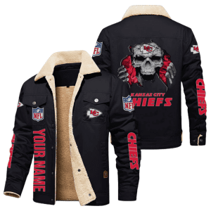 Kansas City Chiefs NFL Skull Style Personalized Fleece Cargo Jacket Winter Jacket FCJ1462