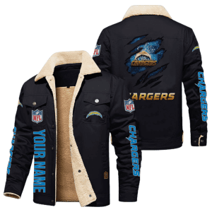 Los Angeles Chargers Golden NFL Personalized Fleece Cargo Jacket Winter Jacket FCJ1110