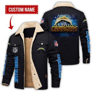 Los Angeles Chargers NFL Checkered Background Style Personalized Fleece Cargo Jacket Winter Jacket FCJ1304