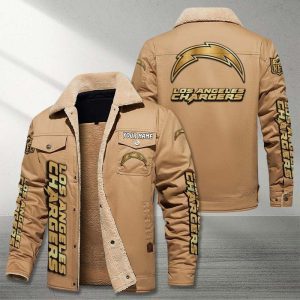 Los Angeles Chargers NFL Golden Logo Brown Fleece Cargo Jacket Winter Jacket Custom Name FCJ1368