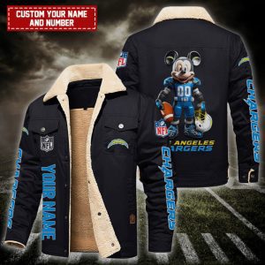 Los Angeles Chargers NFL Mickey Style Personalized Fleece Cargo Jacket Winter Jacket FCJ1400
