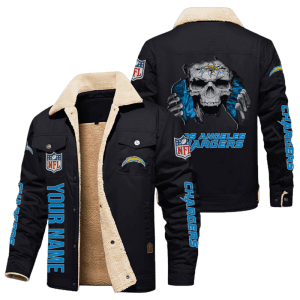 Los Angeles Chargers NFL Skull Style Personalized Fleece Cargo Jacket Winter Jacket FCJ1464
