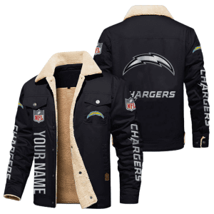 Los Angeles Chargers Special Edition Silver Chrome Color NFL Personalized Fleece Cargo Jacket Winter Jacket FCJ1560