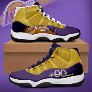 Los Angeles Lakers Personalized Name And Number Shoes JD11 Nike Sneakers High Top Shoes